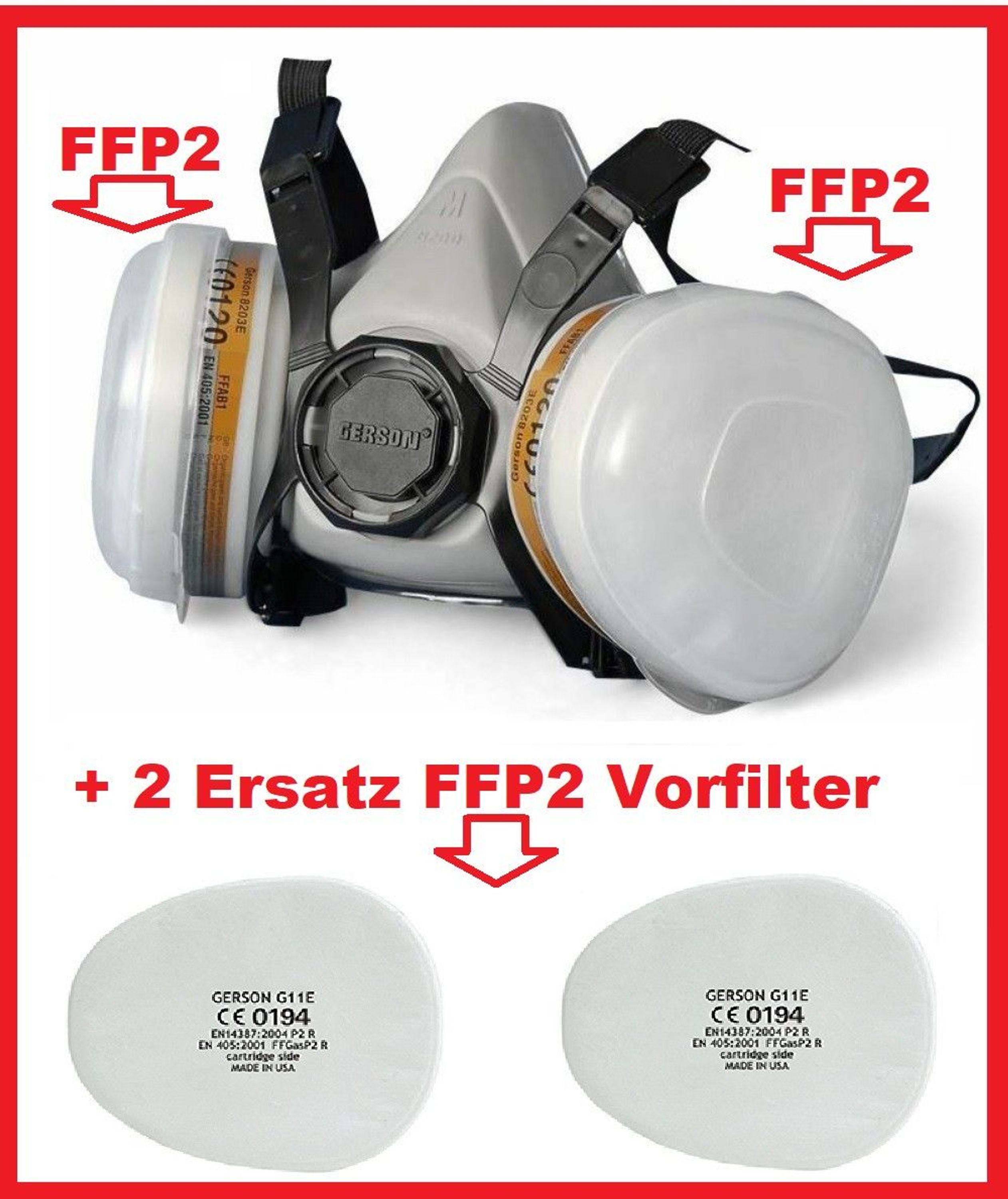 Atemschutzmaske A1 B1 FFP2 Staubmaske Gasmaske FFA2 P3D Mit 2 Ersatz ...