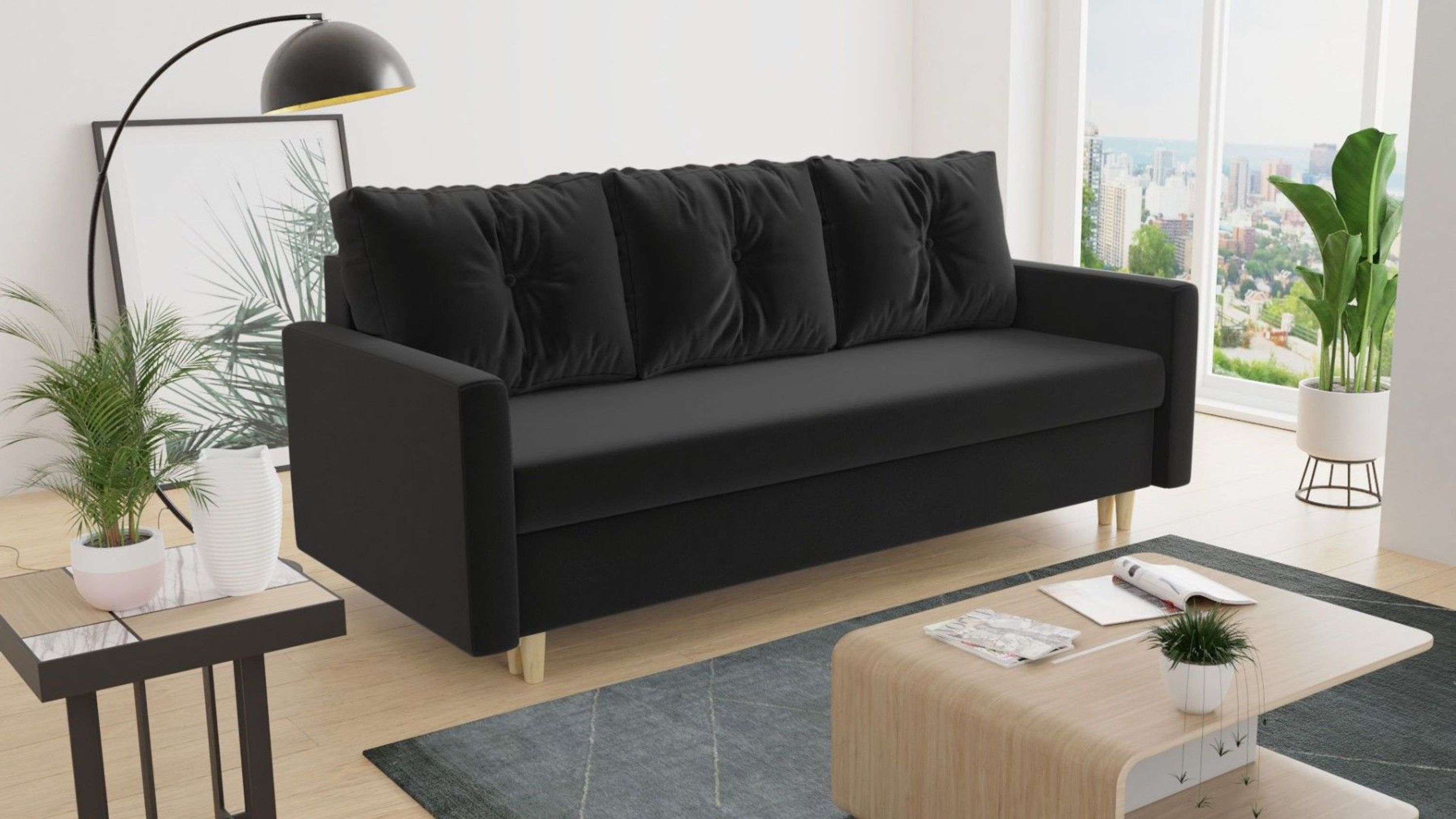 Schlafsofa Rico - Couch mit Schlaffunktion Sofa mit Bettkasten