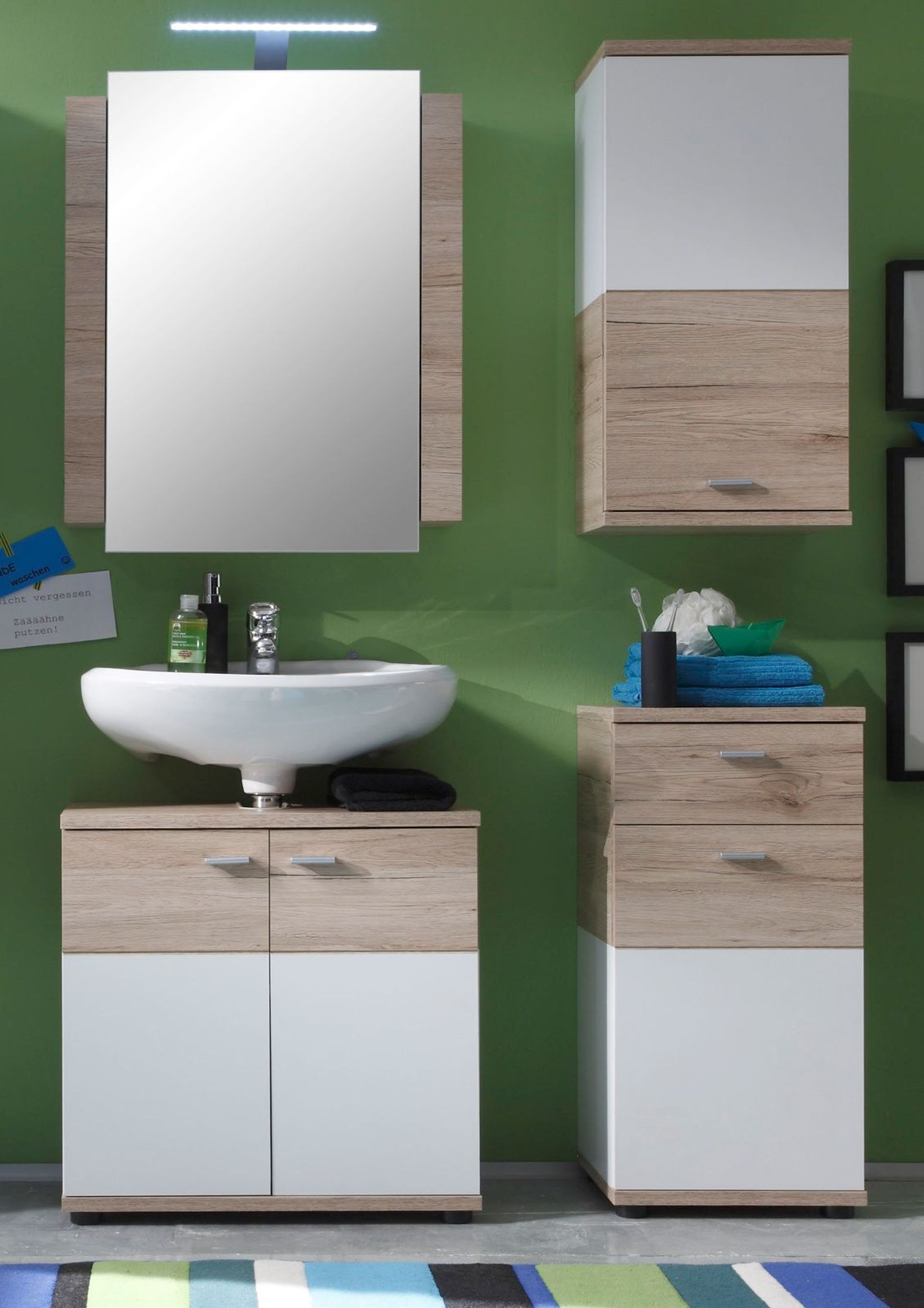 Bad Unterschrank Kommode in weiß und Eiche San Remo Badschrank