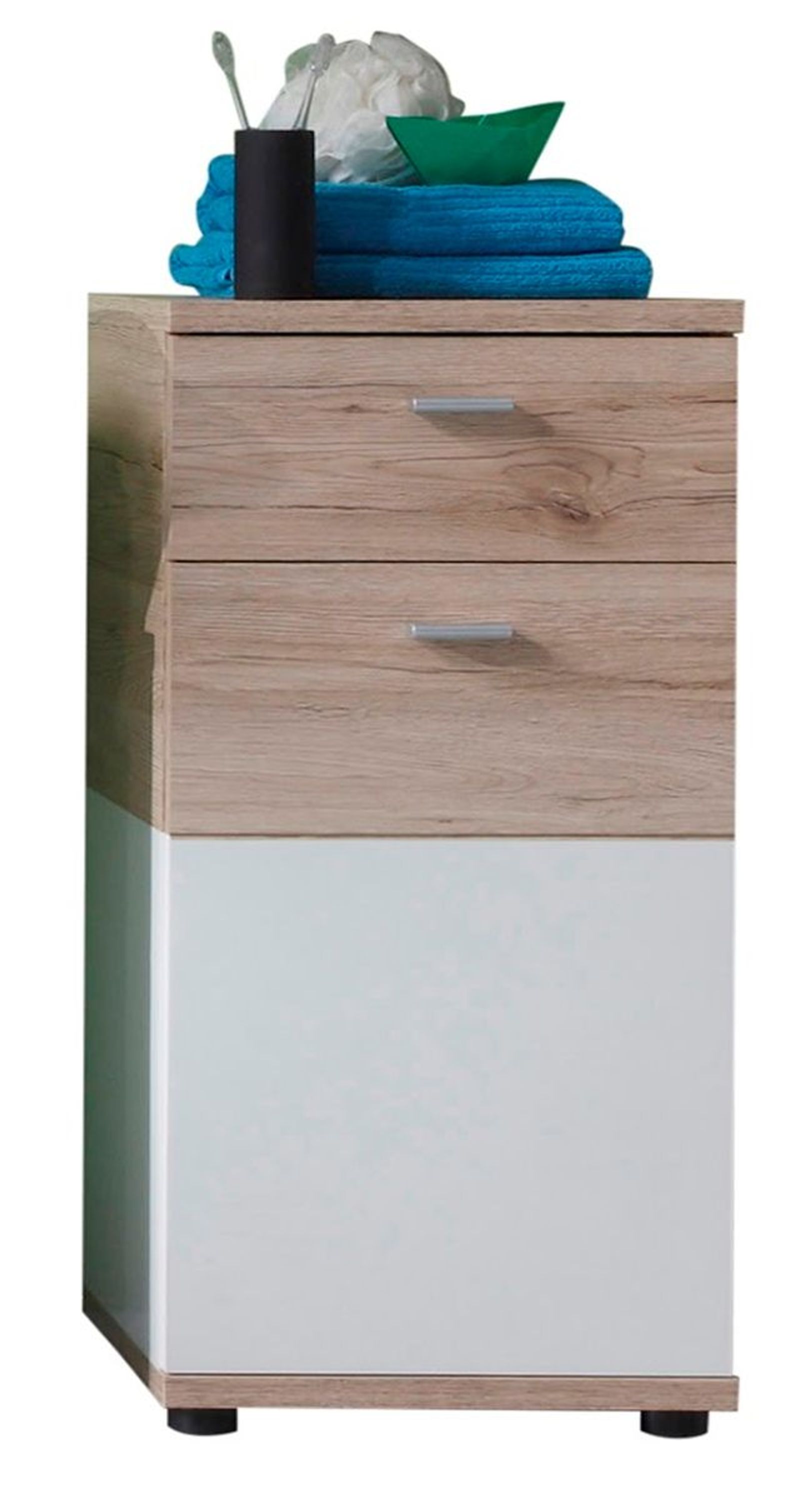 Bad Unterschrank Kommode in weiß und Eiche San Remo Badschrank