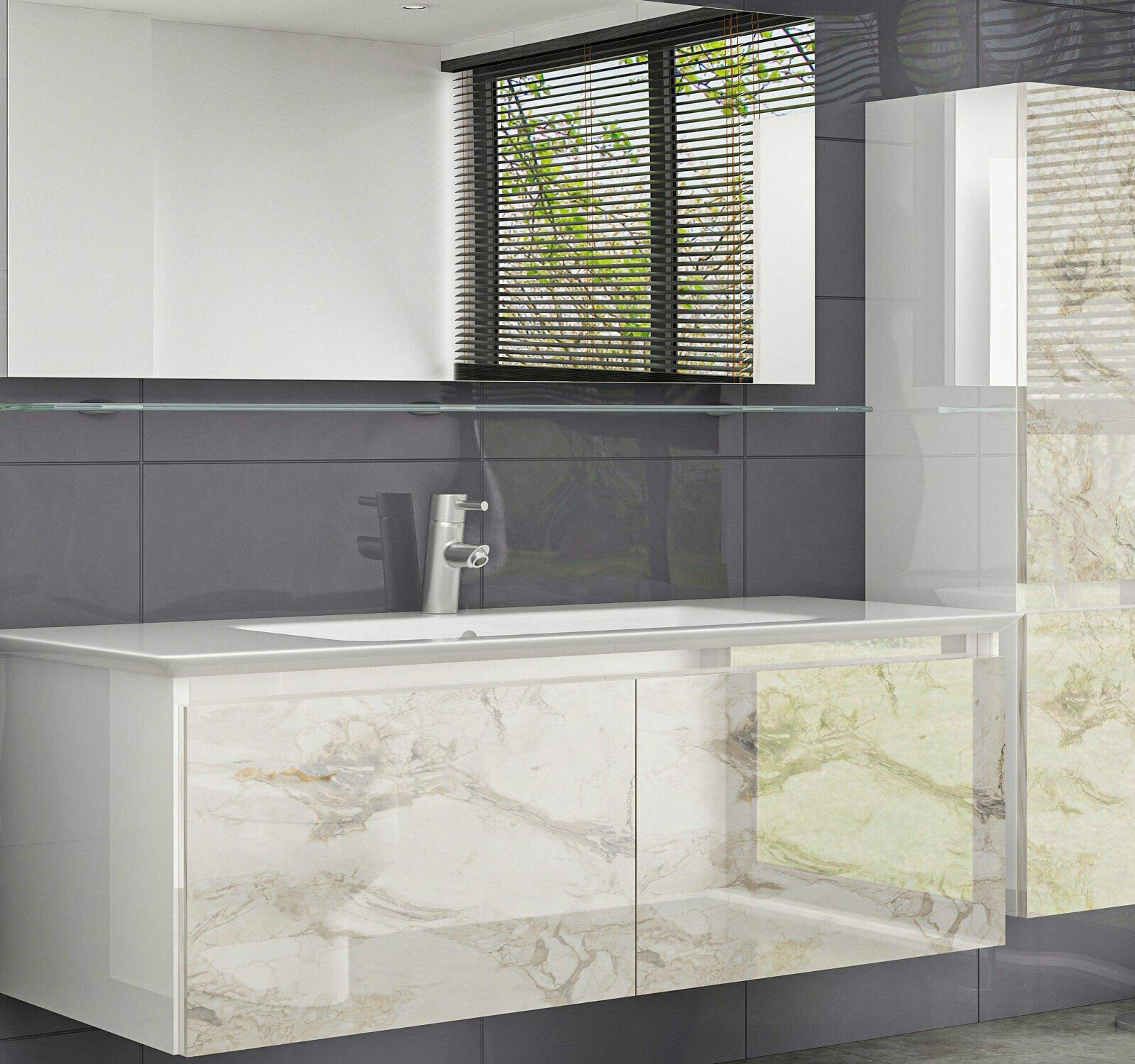 5 Teilig Badmöbel Set 90 cm Weiss Hochglanz Badezimmermöbel 60 cm 120