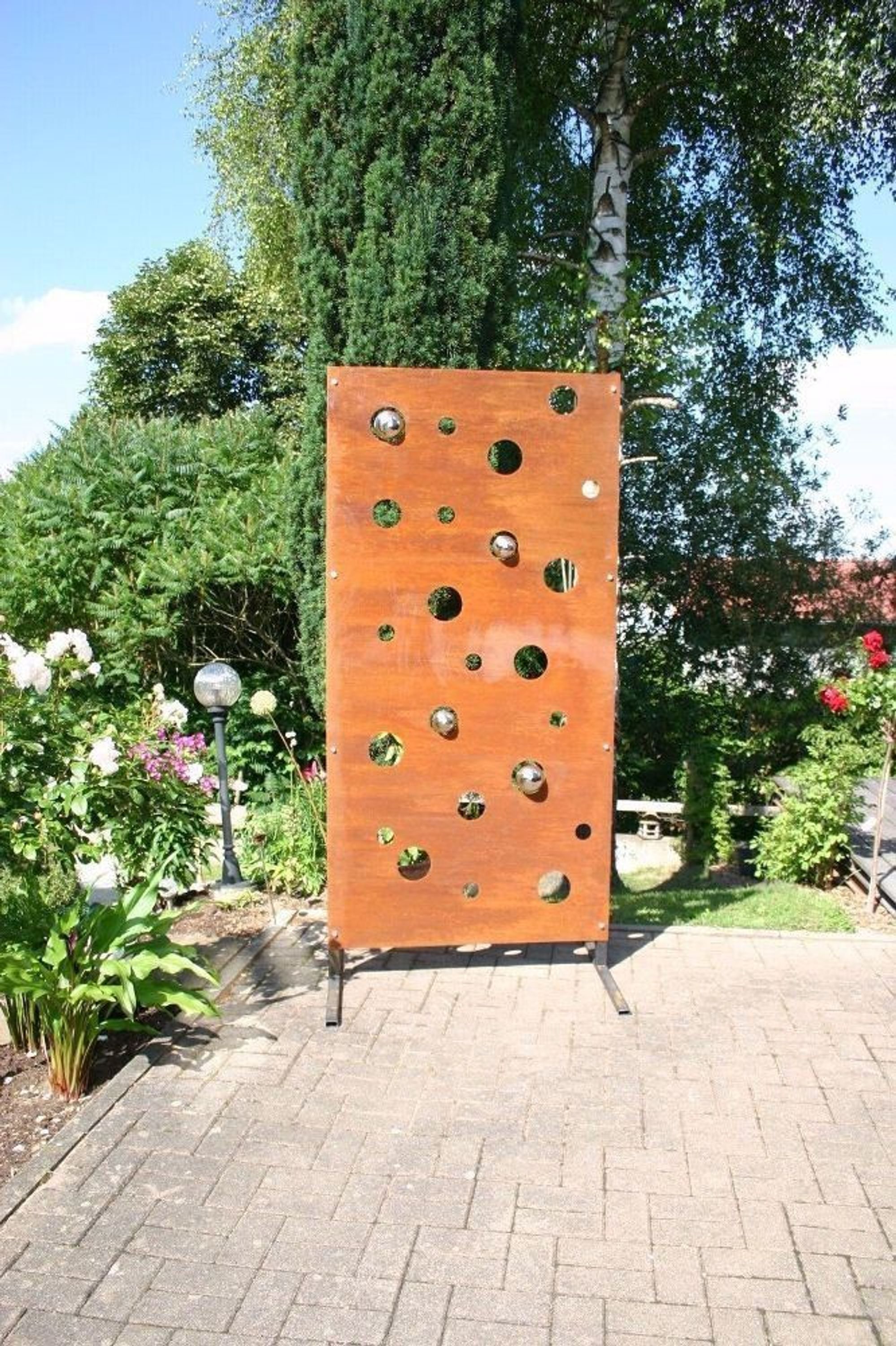 Sichtschutz Edelrost Metall Garten Muster Kreise mit 4