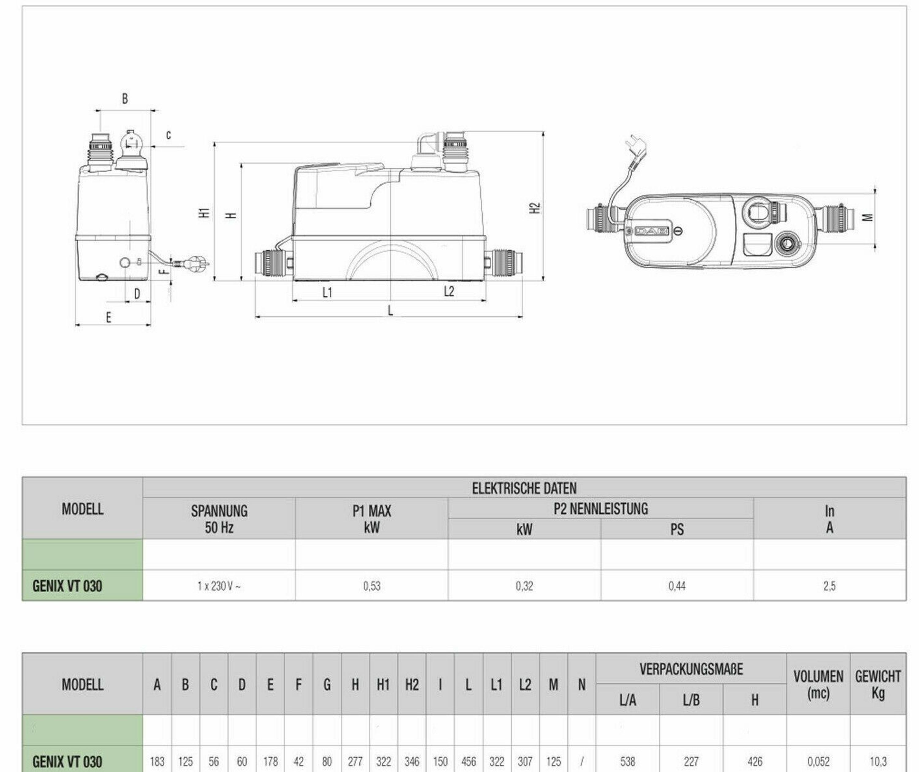 DAB Genix VT 030 Schmutzwasser Hebeanlage Abwasser Waschtisch Dusche ...