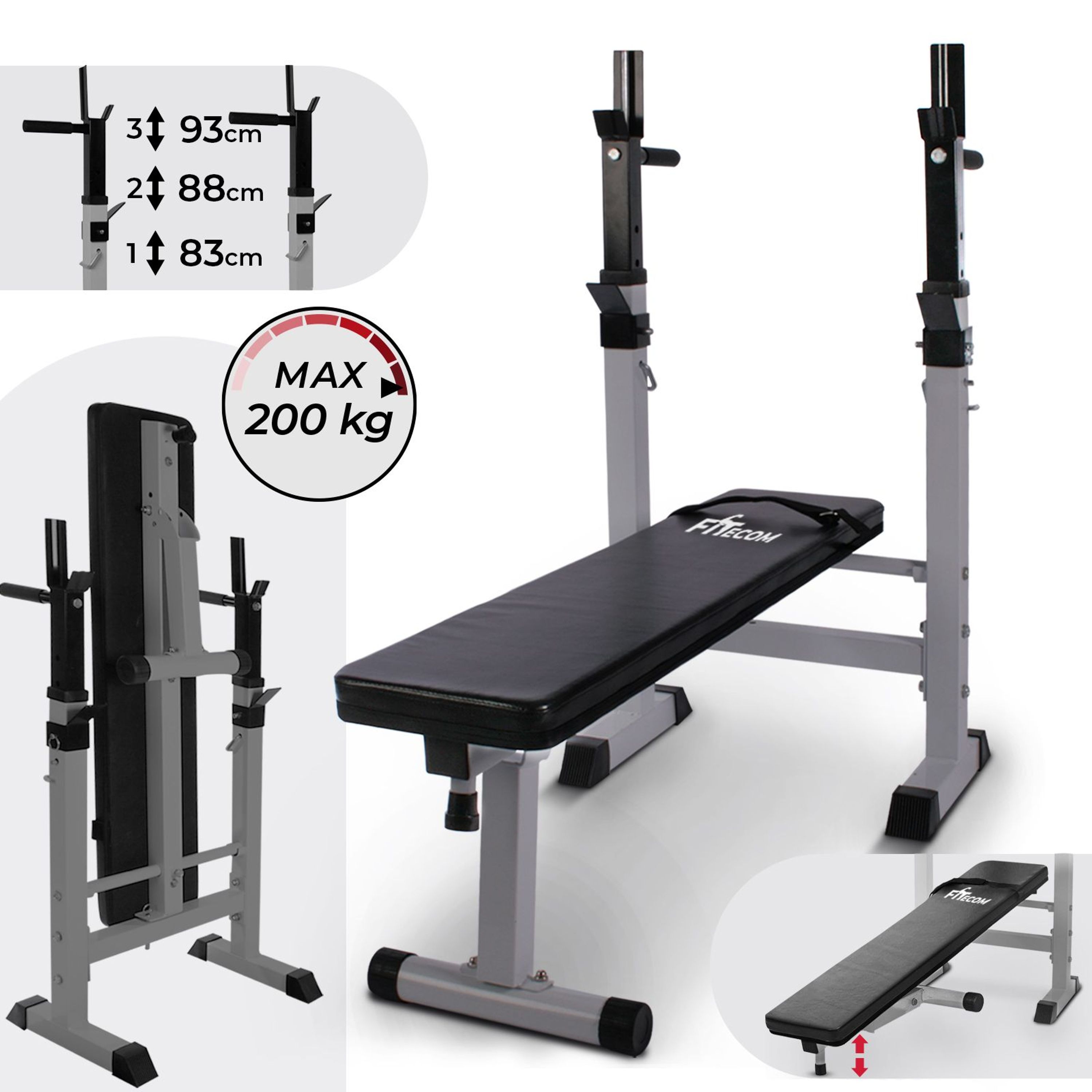 FITecom Hantelbank mit Ablage Klappbar Verstellbar Schrägbank Flachbank