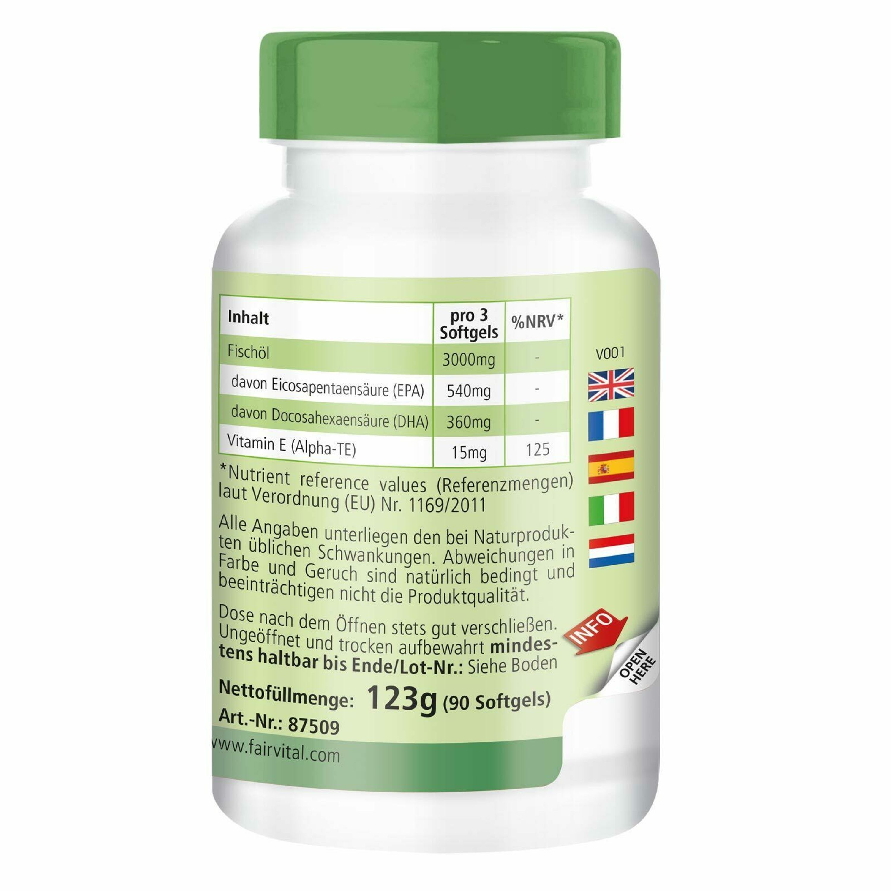 Omega3Kapseln 1000mg 90 Softgels, Omega3Fettsäuren EPA, DHA