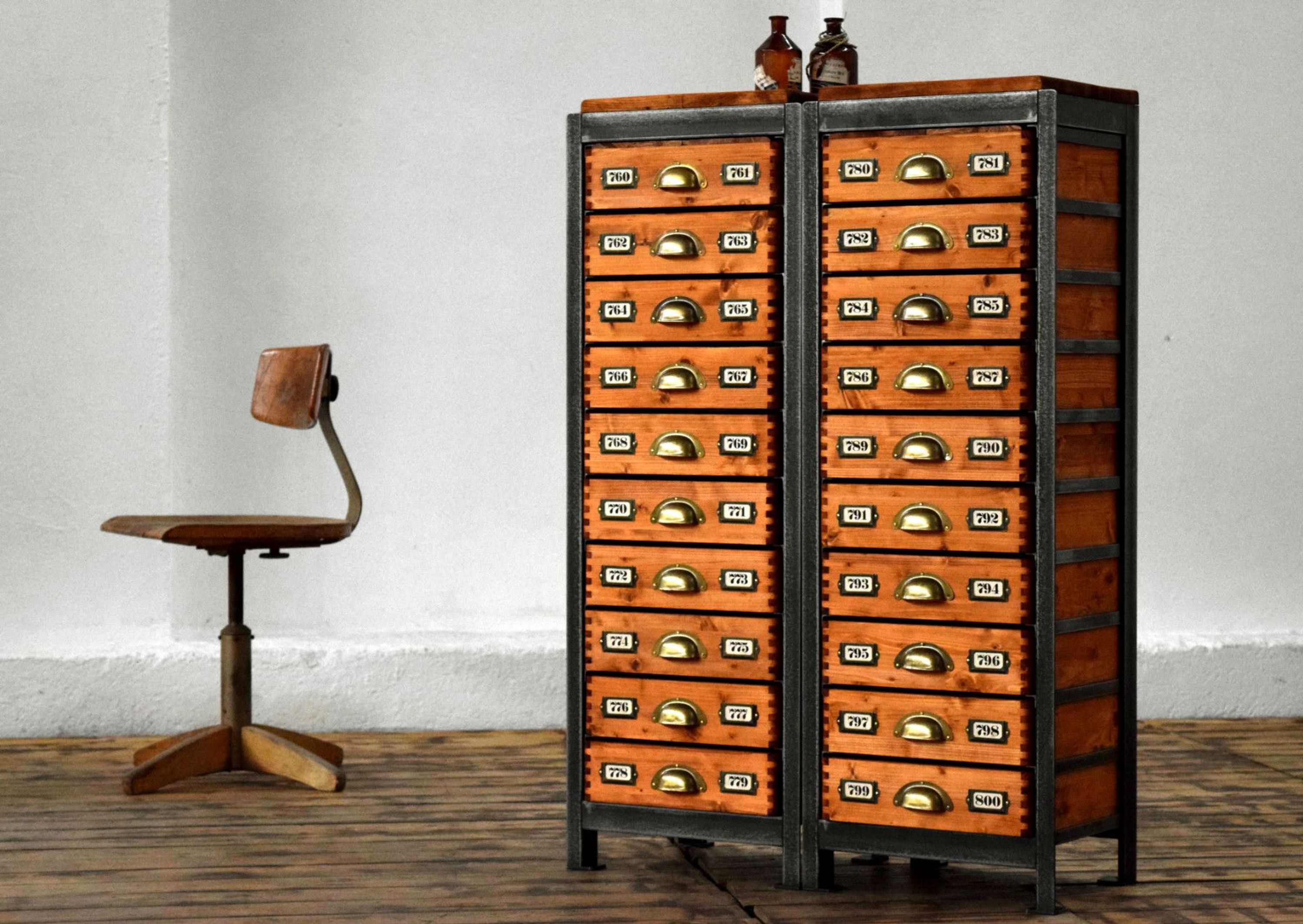 5 x Schubladenschrank Bauhaus Loft Antik Apothekerschrank Holz Fabrik