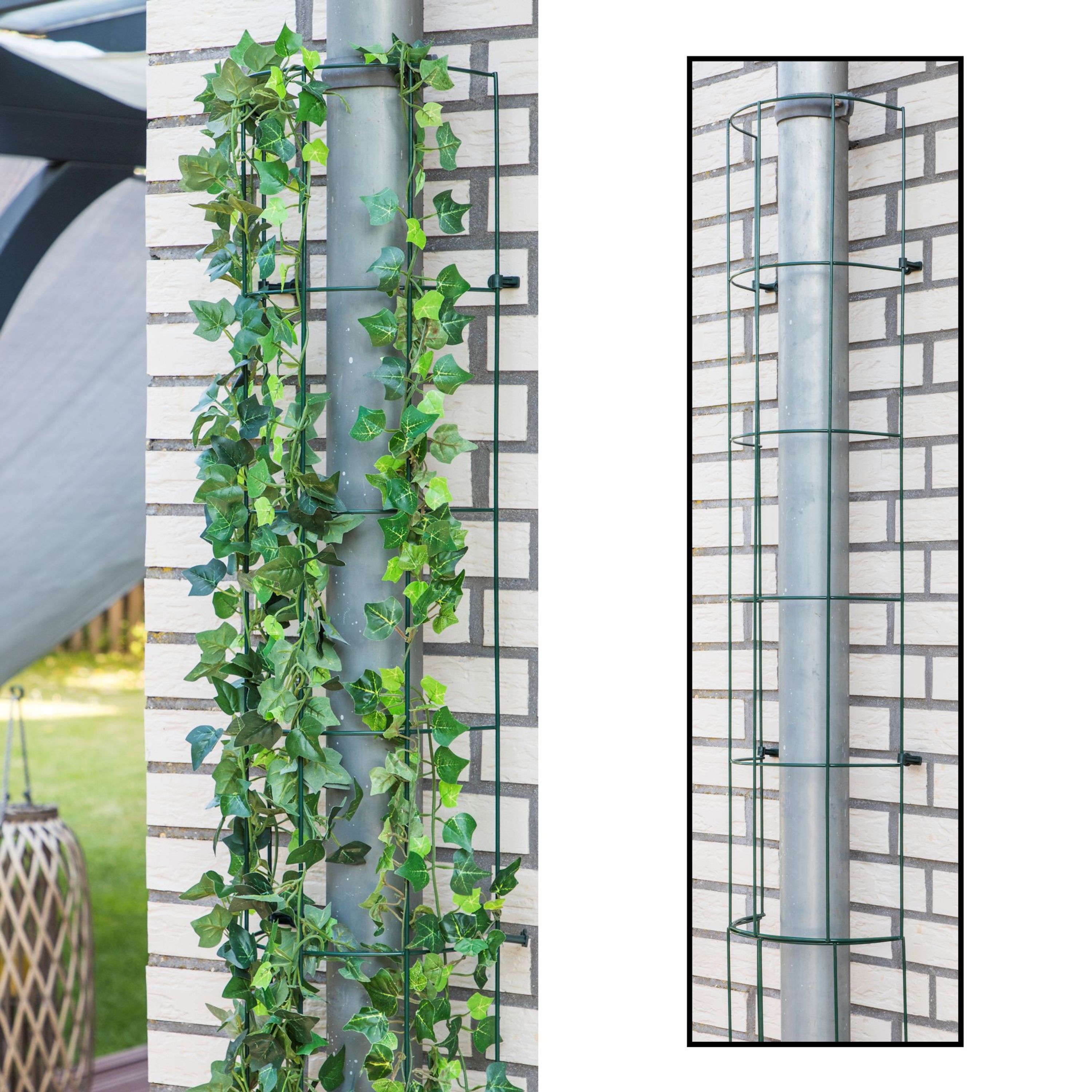 Rankhilfe für Fallrohre 200cm halbrundes Gitter in grün Regenrohr