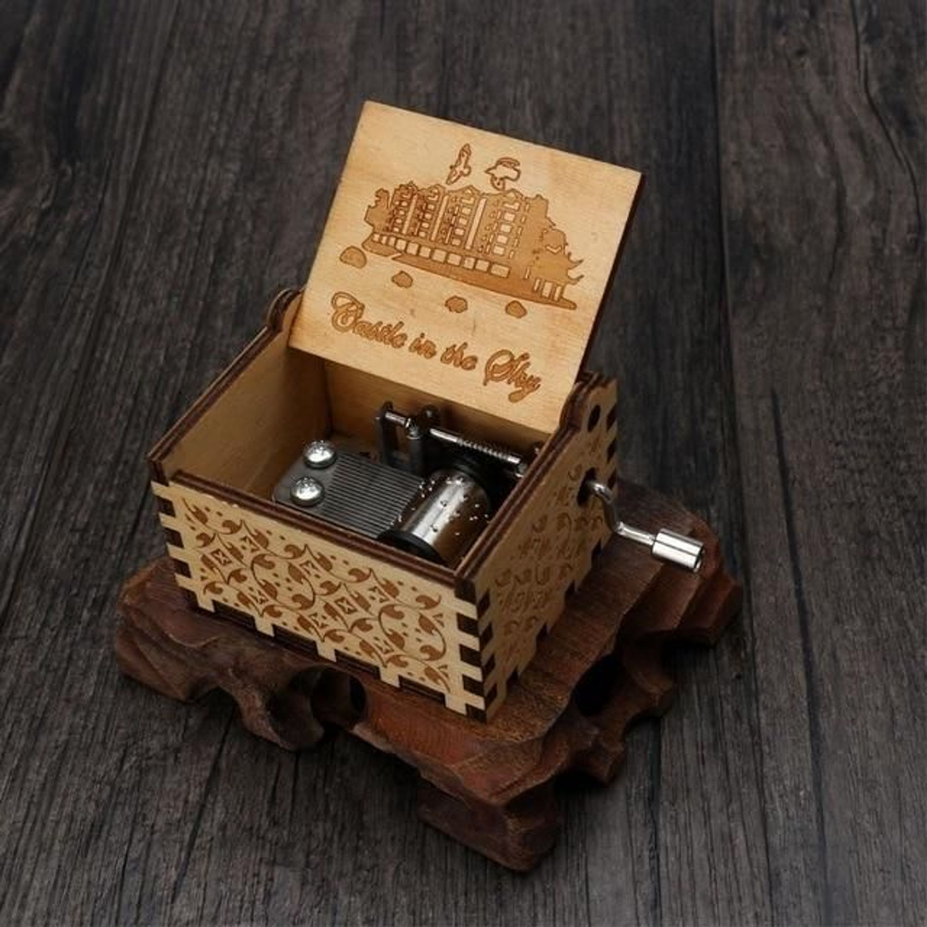 24 Stil antike geschnitzte hölzerne Handkurbel Spieluhr für Weihnachten
