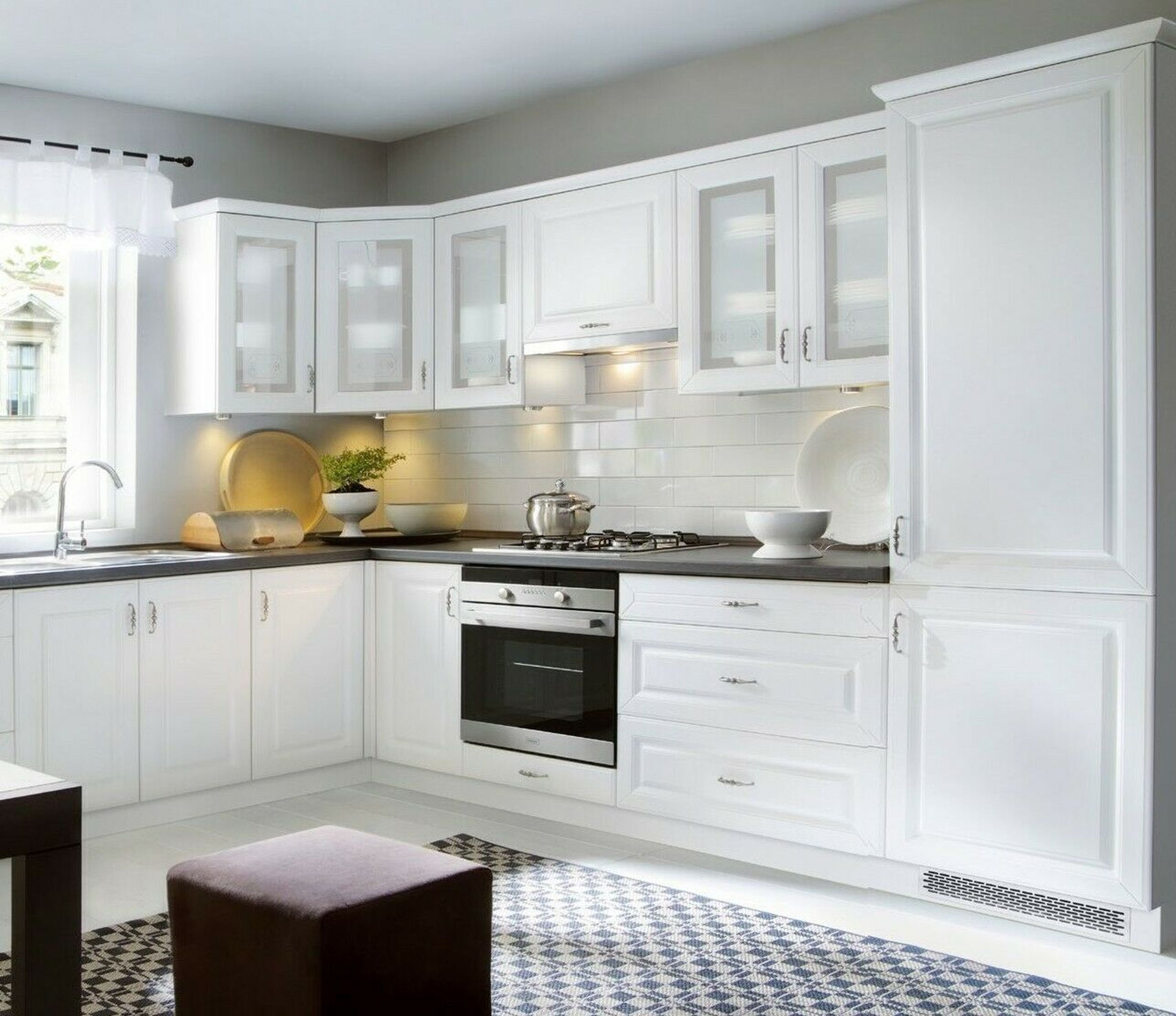 Klassische Küche, Schränke, Küchenzeile erweiterbar Canadian Weiss Neu