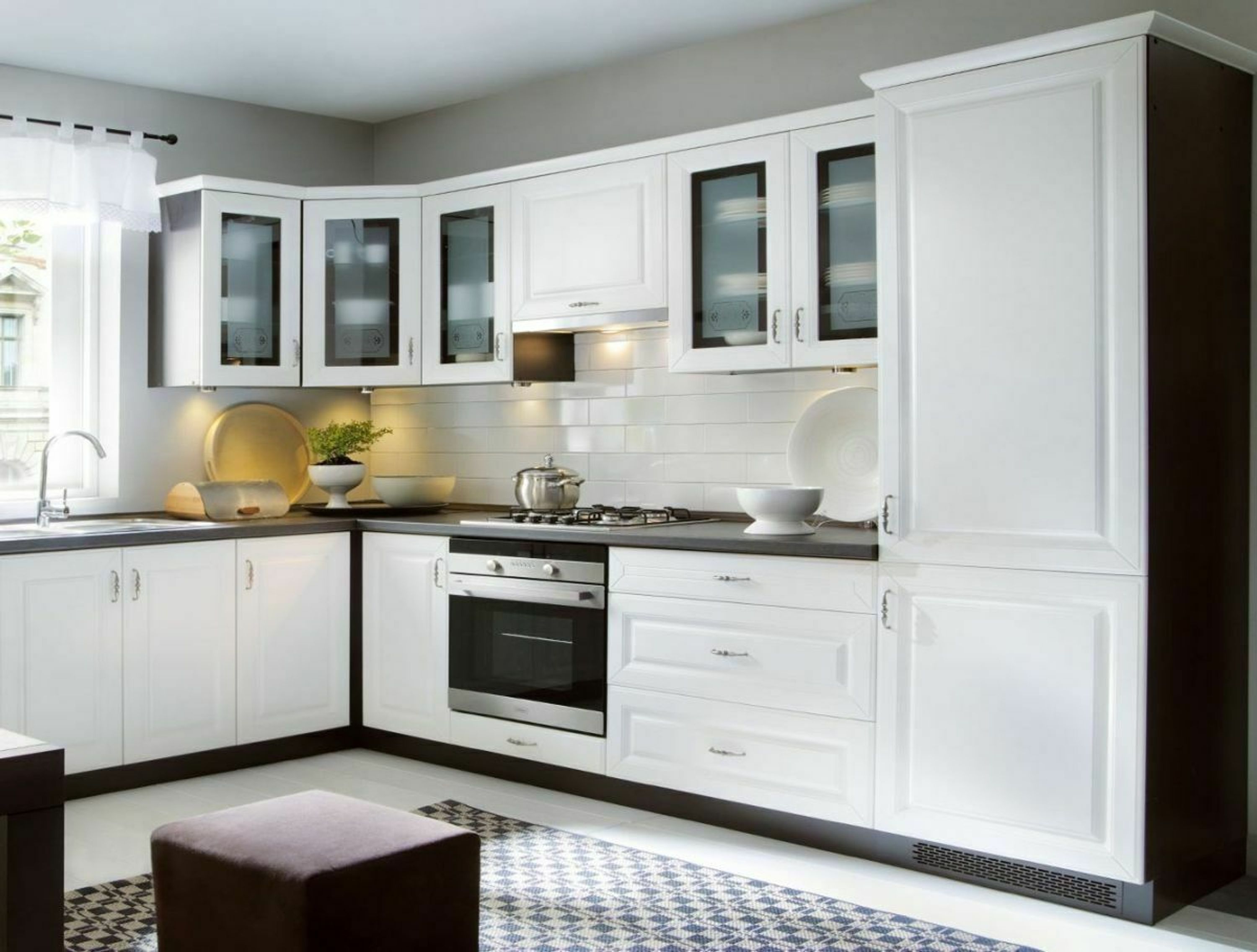 Klassische Küche, Schränke, Küchenzeile erweiterbar Canadian Weiss Neu