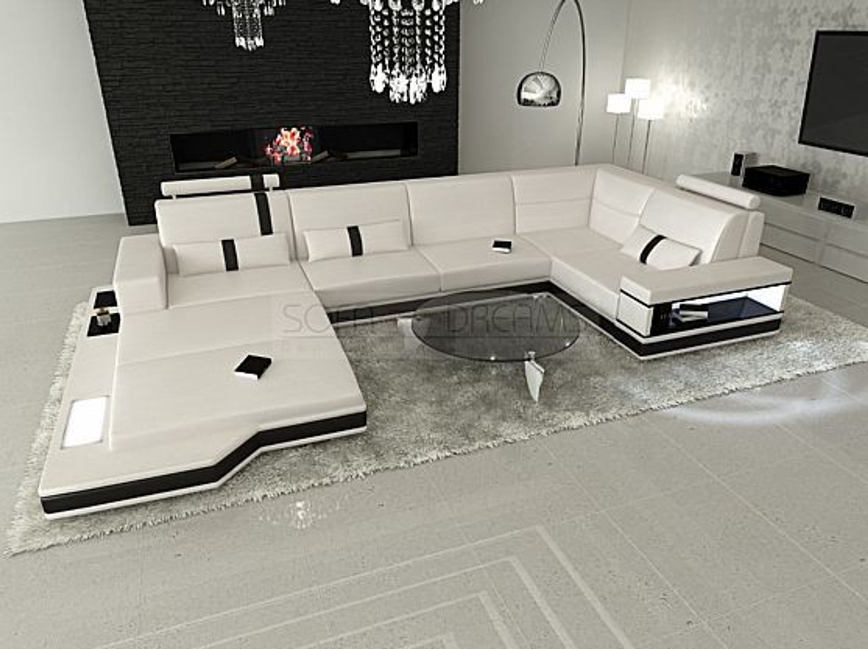 Ledersofa Messana Designersofa Wohnlandschaft mit Licht kaufen bei Hood.de