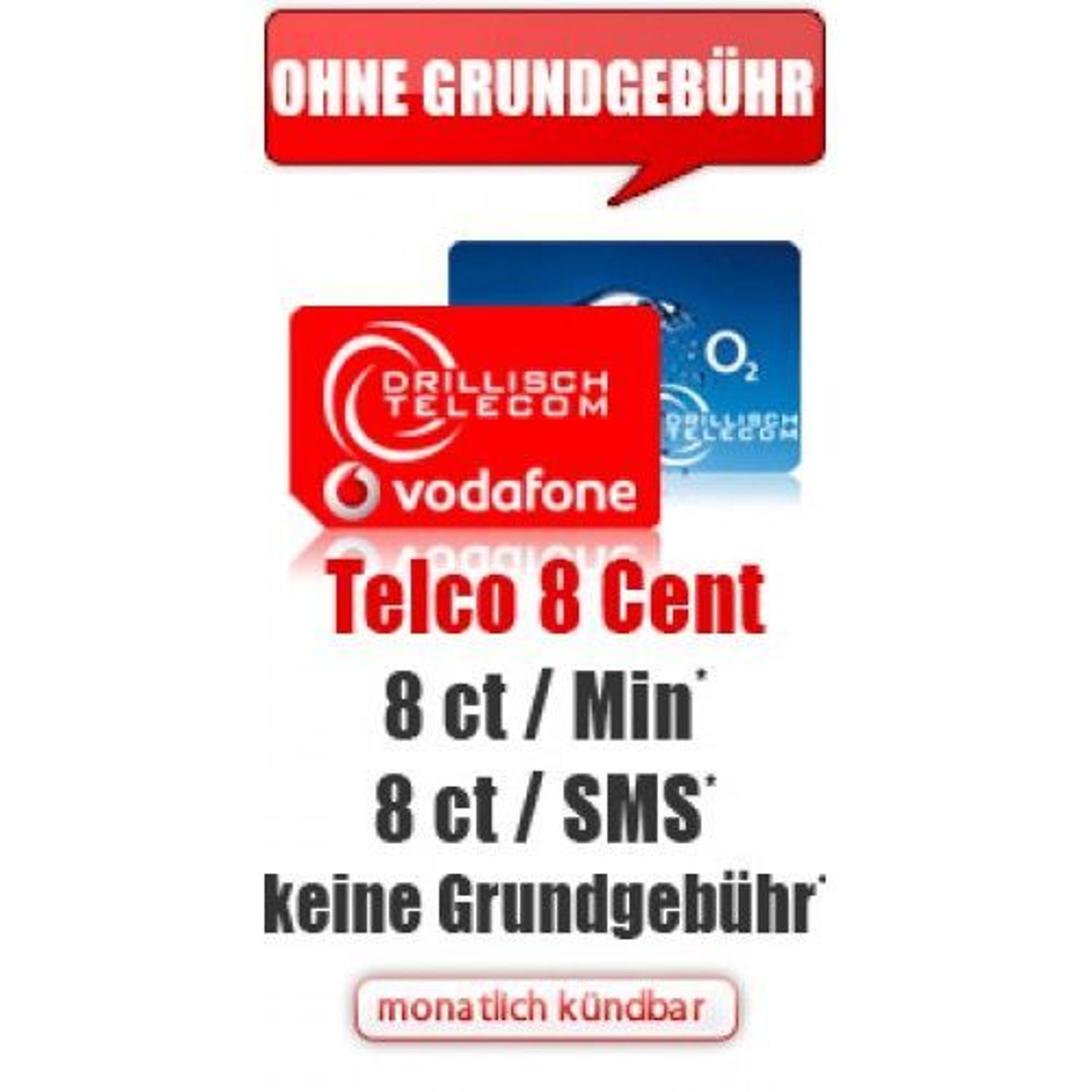 Vodafone D2 Prepaid Handy SIM Karte Aufladekarte 8 Cent ohne Laufzeit