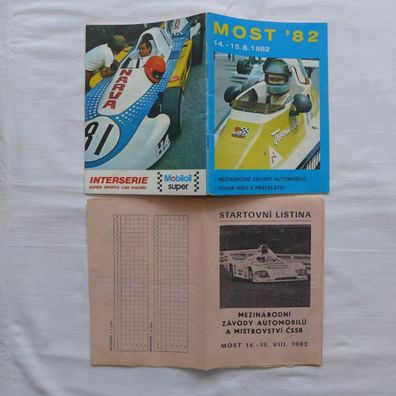 Rennprogramm + Starterliste Most 14. -15. 8. 1982 Oldtimer Motorsport Jawa Skoda