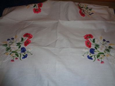 Tischdecke 80 x 80cm mit Blumenstickerei und Hohlsaum