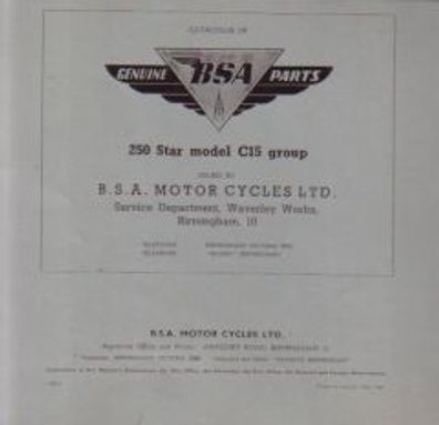 Ersatzteilliste BSA 250 Star Modelle C 15 und C 15 Sport Motorrad Oldtimer Klassiker
