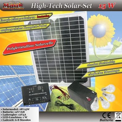 Mauk High-Tech Solar-Set 15 W mit Klickschaltern. Solar Anlage Photovoltaik #02