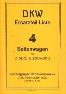 Ersatzteile Katalog DKW Seitenwagen E 200, E 300, Z 500 DKW Nr.4