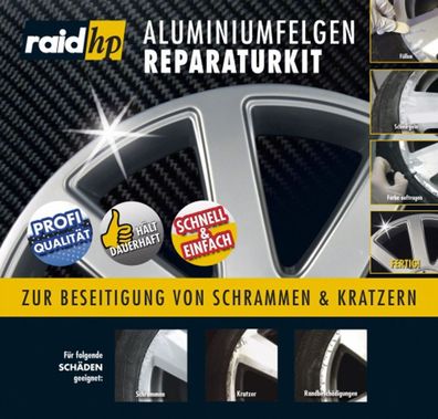 raid hp Aluminiumfelgen / Alufelgen Reparatur Kit / Set + Lackstift in silber