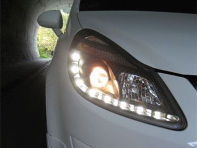 Scheinwerfer Opel Corsa D LED Tagfahrlicht Optik schwarz E. Nummer. Bj.06-11