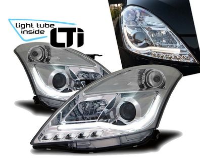 LTi Scheinwerfer Suzuki Swift Bj. 2010-2016 chrom LED Tagfahrlicht O. Light Tube