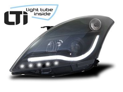 LTi Scheinwerfer Suzuki Swift Bj.2010-2016 Schwarz LED Tagfahrlicht O. Light Tube