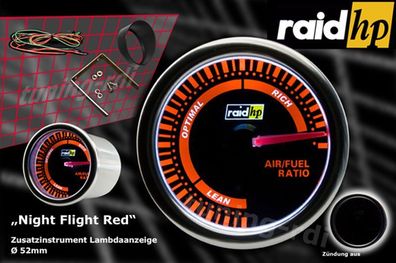 Raid Nightflight Red / Amber Benzin-Luftgemisch/ Lambda Anzeige.52mm Schwarz Glas
