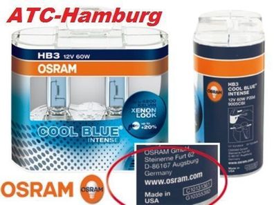 Osram HB3 Cool Blue Intense/ Blau Leuchtmittel 60 Watt Xenon Look Licht weiß