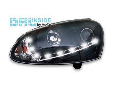 Scheinwerfer VW Golf 5 mit original LED Tagfahrlicht ECE R87 Zulassung / schwarz