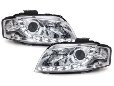 LED Tagfahrlicht Scheinwerfer CHROM FÜR AUDI A3 8P 2003-2008 SWA11LGX ECE R87