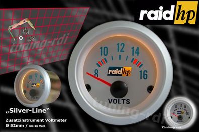 Raid hp Silver Line 12 Volt Anzeige Zusatz Instrument 52mm Silber / Blau