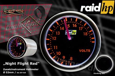 Raid Nightflight Red 7rot Amber Volt Anzeige Zusatz Instrument 52mm LED Licht