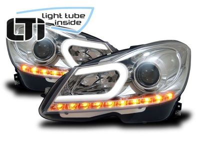 Mercedes C-Klasse W204 2011-14 LTi LED Lightbar Scheinwerfer Chrom, LED Blinker
