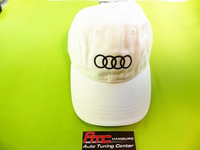 Audi Baseball Cap, Mütze Basecap Capy Schirm Mütze weiß, Logo schwarz
