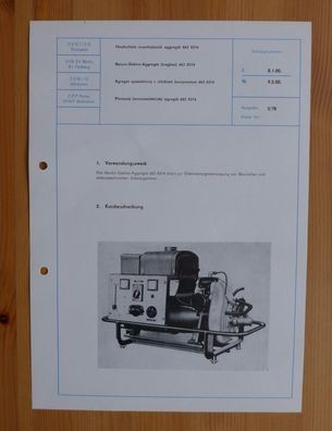 DDR Datenblatt Kurzbeschreibung Benzin Elektro Aggregat EV Berlin Freiberg