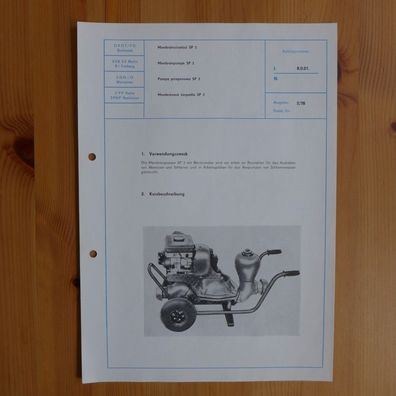 DDR Datenblatt Kurzbeschreibung Membranpumpe SP3 mit Benzinmotor