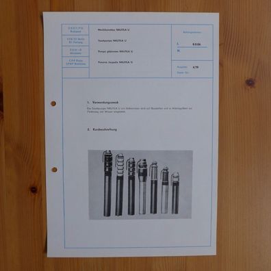 DDR Datenblatt Kurzbeschreibung Tauchpumpe Nautila U verschiedene Modelle