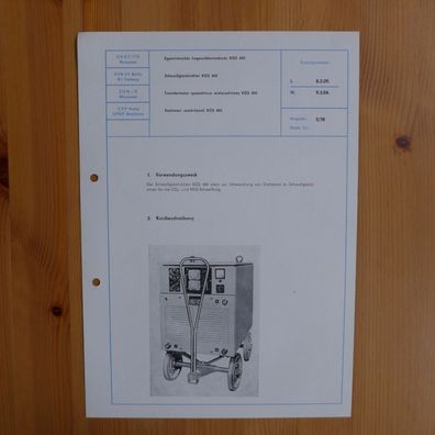 DDR Datenblatt Kurzbeschreibung Schweißgleichrichter KGS 400