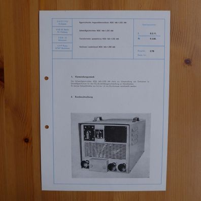 DDR Datenblatt Kurzbeschreibung Schweißgleichrichter KGS 160-1 / ZIS 440