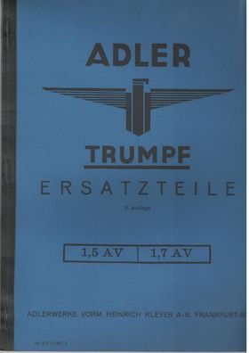 Ersatzteilliste Adler Trumpf 1,5 AV / 1,7 AV mit 30 PS und 38 PS