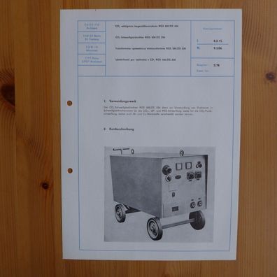 DDR Datenblatt Kurzbeschreibung CO² Schweißgleichrichter RGS 500 / ZIS 256