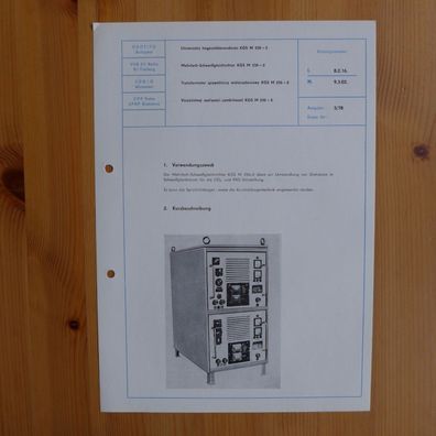 DDR Datenblatt Kurzbeschreibung Mehrfach Schweißgleichrichter KGS 250-2