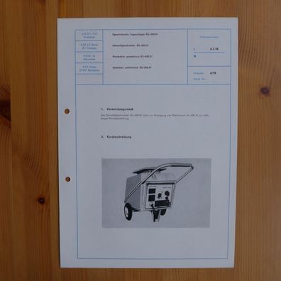 DDR Datenblatt Kurzbeschreibung Schweißgleichrichter KS 200/01