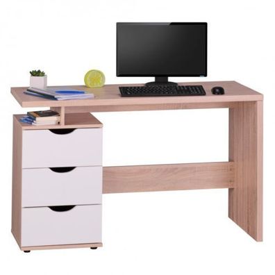 Schreibtisch Computertisch -TOMI -Bürotisch mit Schublade Sonoma/ Weiß