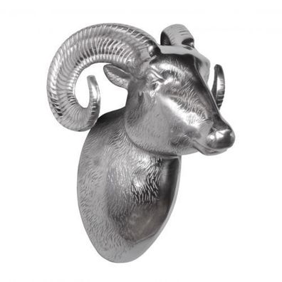 Deko Geweih Schaf aus Aluminium Wanddekoration Farbe Silber