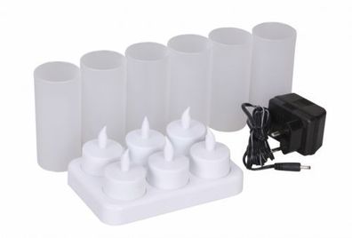 Teelichter Kerzen mit Windschutz und Ladestation 6er Set LED