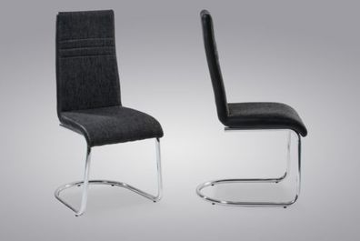 Esszimmerstühle Stühle Freischwinger 4er Set - TIGO - Webstoff Schwarz