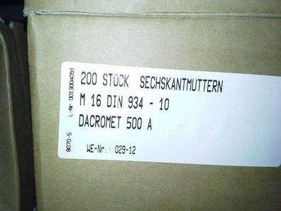 Sechskantmutter M16 Dacromet besch. DIN 934 20 Stück