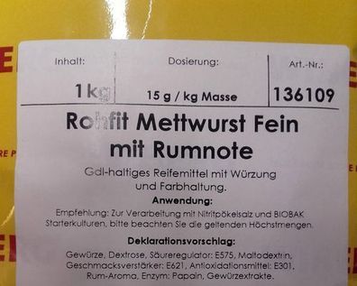 Wiberg Rohfit Mettwurst Fein mit Rumnote, 1 kg, Gewürz, Gewürze