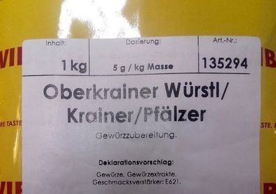 Wiberg Oberkrainer Würstl/ Krainer/ Pfälzer 1 kg, Gewürz, Gewürze