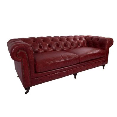 Vintage Leder Design Dreisitzer Sofa Chesterfield antik Luxus Rot